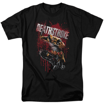 Black men's regular fit t-shirt with Deathstroke Blood Splattered graphic