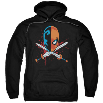 Black pullover hoodie with Deathstroke Crossed Swords graphic