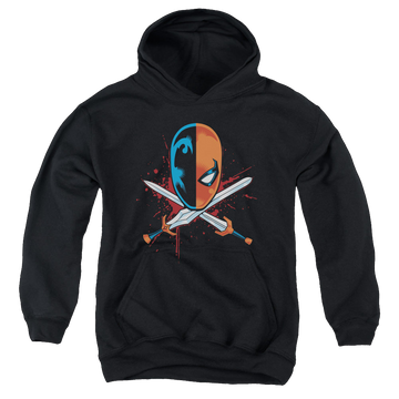 Black youth hoodie for ages 8 to 12 with Deathstroke Crossed Swords graphic