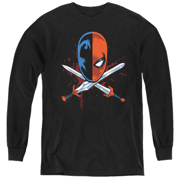 Black youth long sleeve t-shirt with Deathstroke Crossed Swords graphic