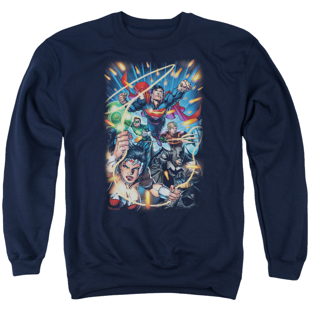 Justice League Under Attack Men's Crewneck Sweatshirt Men's Crewneck Sweatshirt Justice League