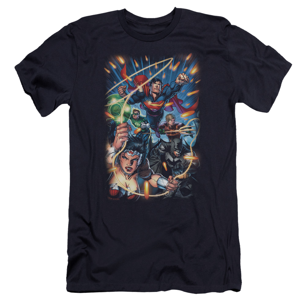 Justice League Under Attack Men's Premium Slim Fit T-Shirt Men's Premium Slim Fit T-Shirt Justice League