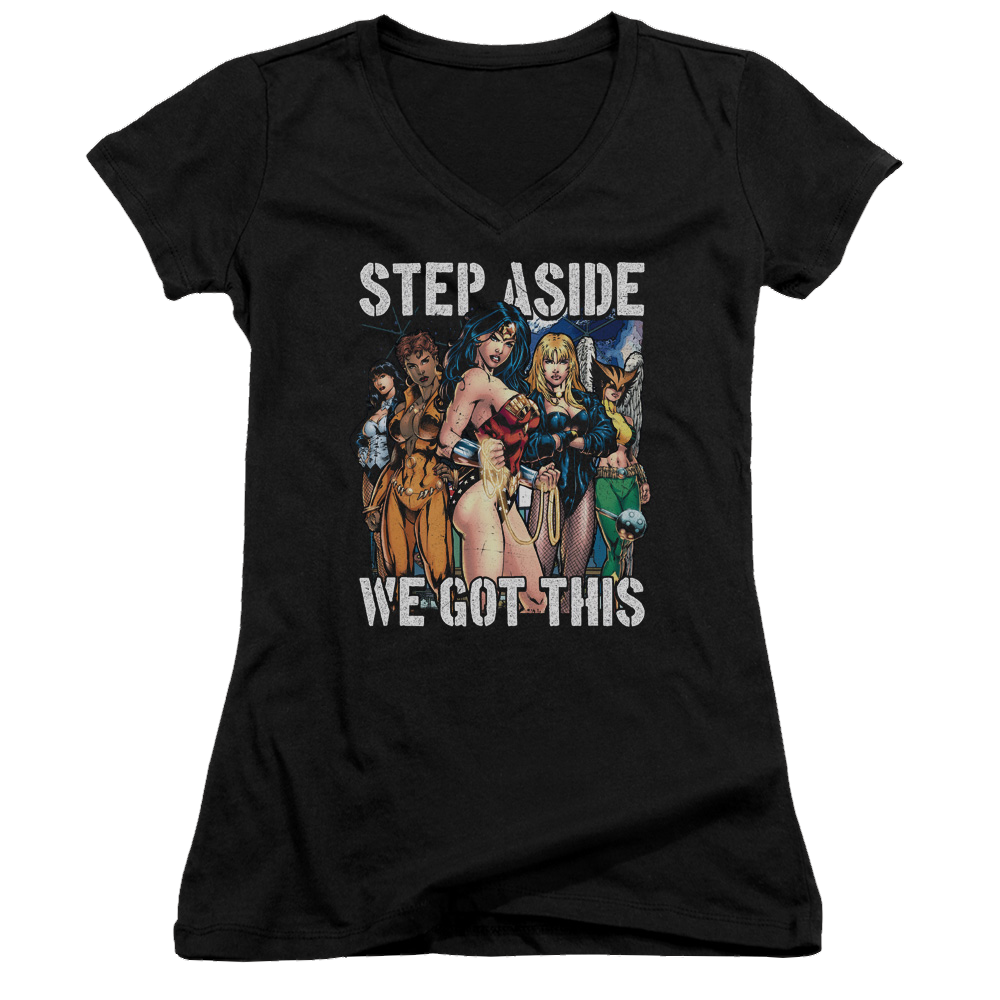 Justice League Heroines Juniors V-Neck T-Shirt Juniors V-Neck T-Shirt Justice League