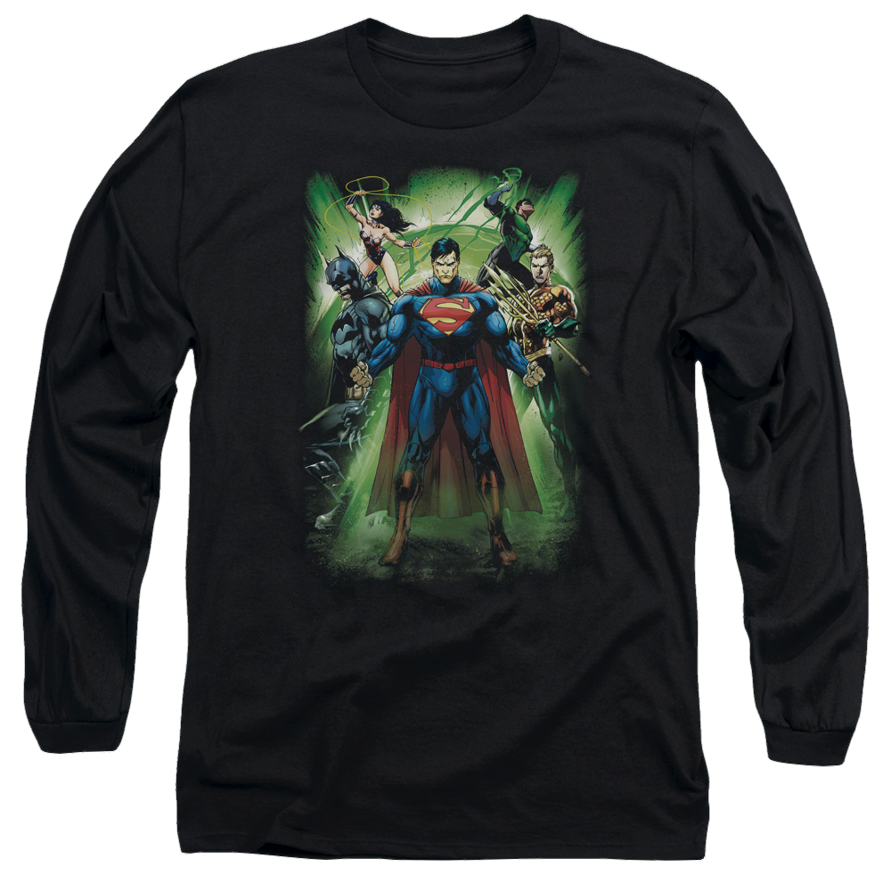 Justice League Power Burst Men's Long Sleeve T-Shirt Men's Long Sleeve T-Shirt Justice League