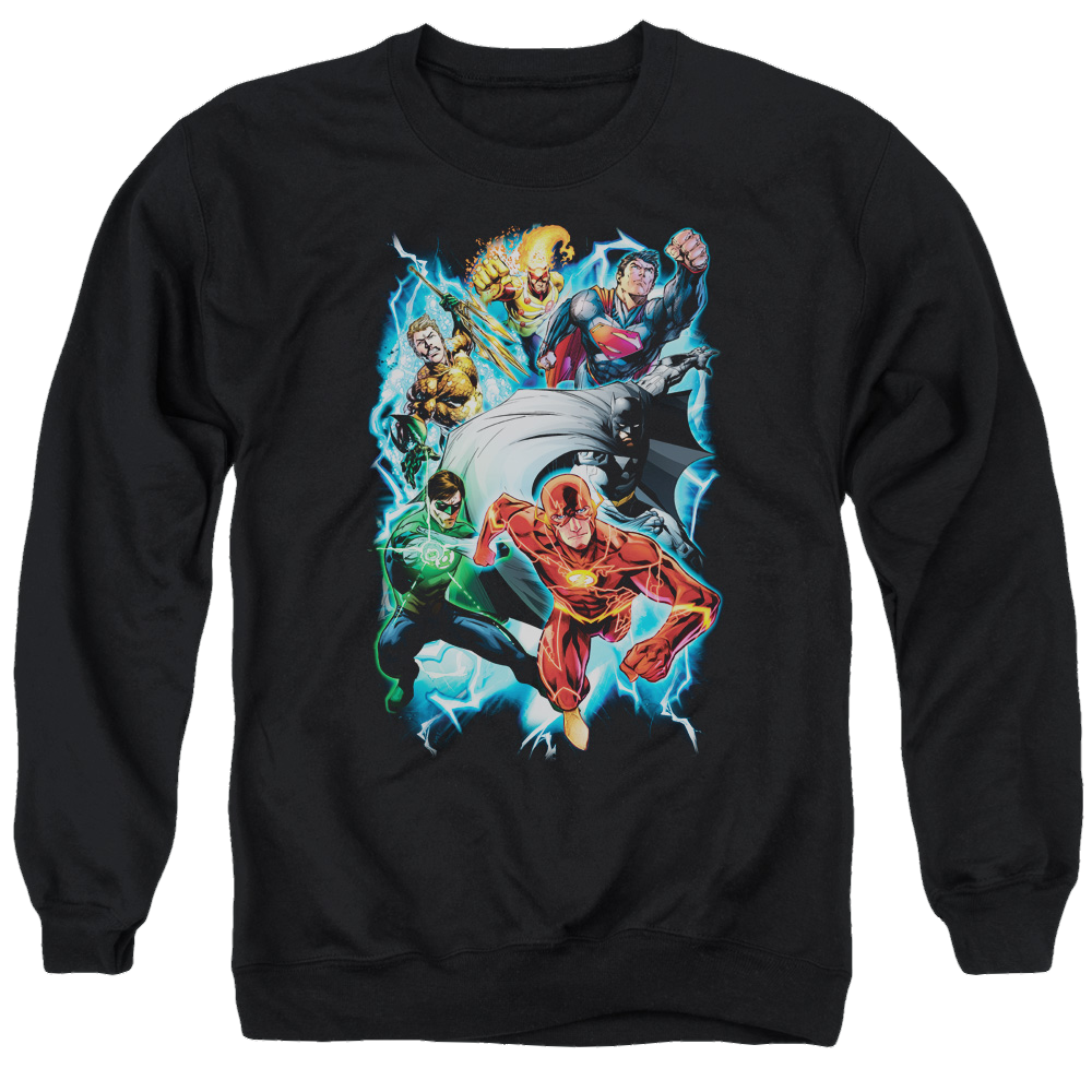 Justice League Electric Team Men's Crewneck Sweatshirt Men's Crewneck Sweatshirt Justice League