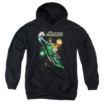 Black youth hoodie for ages 8 to 12 with Green Lantern Galactic Guardian graphic