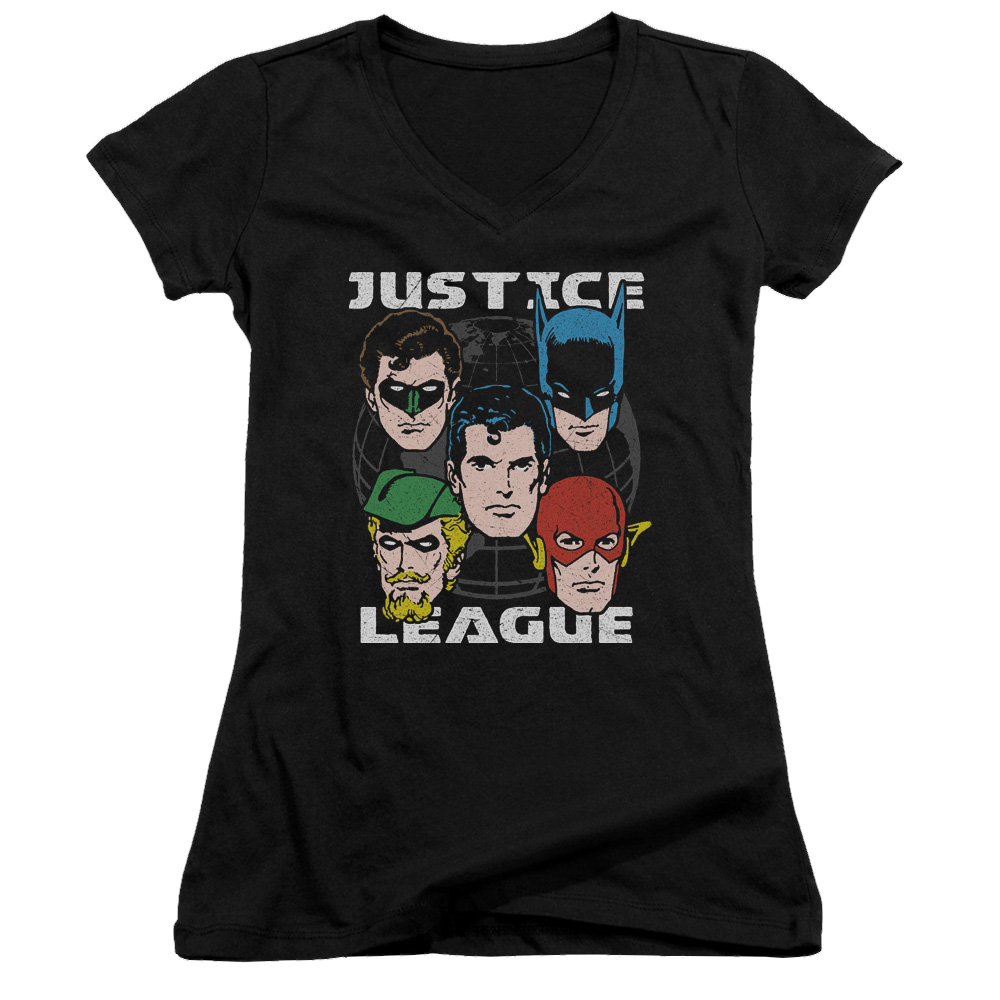 Justice League Head Of States Juniors V-Neck T-Shirt Juniors V-Neck T-Shirt Justice League