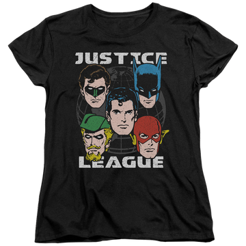 Black women's t-shirt with Justice League Head Of States graphic