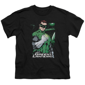 Black youth t-shirt for ages 8 to 12 with Green Lantern Fist Flare graphic