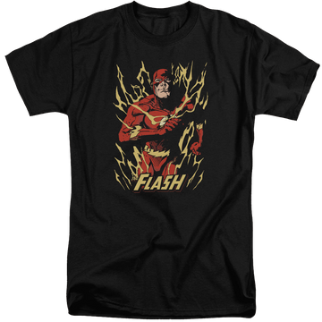 Black men's tall fit t-shirt with Flash Flare graphic