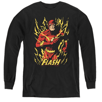 Black youth long sleeve t-shirt with Flash Flare graphic