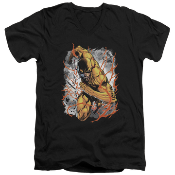 Black men's v-neck t-shirt with The Flash Reversed graphic