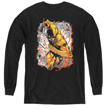 Black youth long sleeve t-shirt with The Flash Reversed graphic