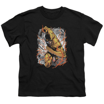 Black youth t-shirt for ages 8 to 12 with The Flash Reversed graphic