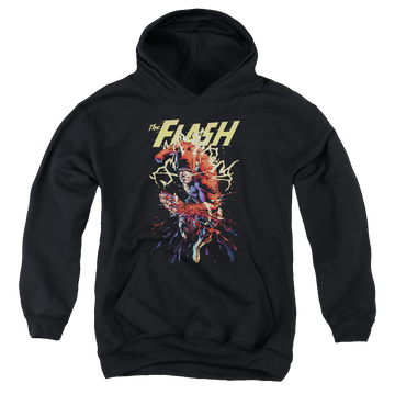 Black youth hoodie for ages 8 to 12 with The Flash Ripping Apart graphic