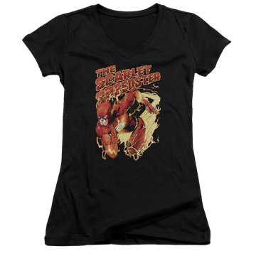 Flash, The Scarlet Speedster - Juniors V-Neck T-Shirt Juniors V-Neck T-Shirt The Flash