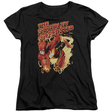 Black women's t-shirt with The Flash Scarlet Speedster graphic