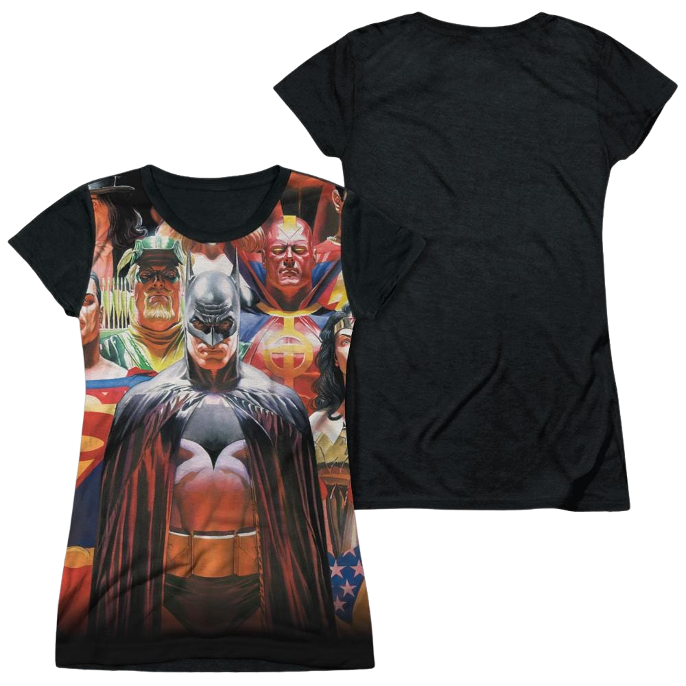 Justice League Wall Of Heroes Juniors Black Back T-Shirt Juniors Black Back T-Shirt Justice League