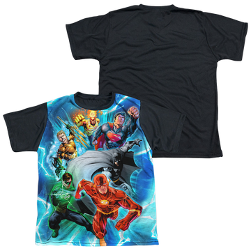 Justice League Lightning Team youth black back t-shirt for ages 8 to 12