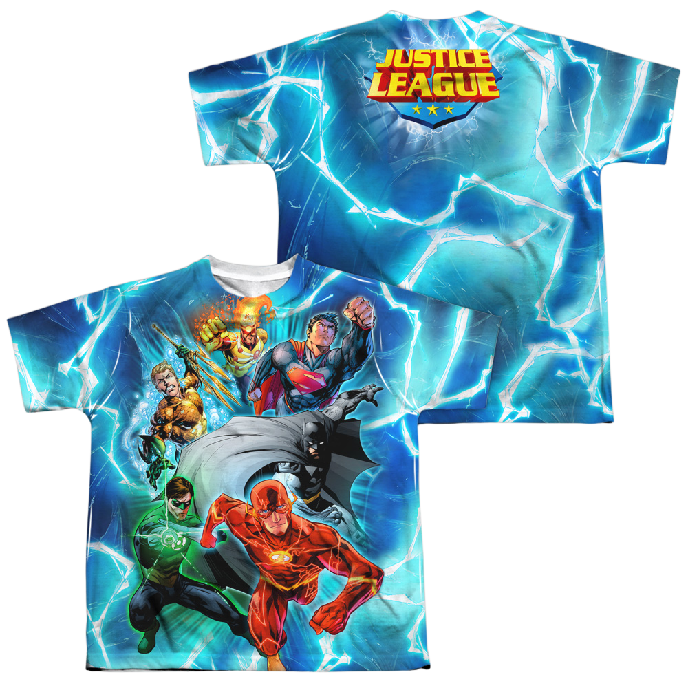 Justice League Lightning Team (Front/Back Print) - Youth All-Over Print T-Shirt Youth All-Over Print T-Shirt (Ages 8-12) Justice League
