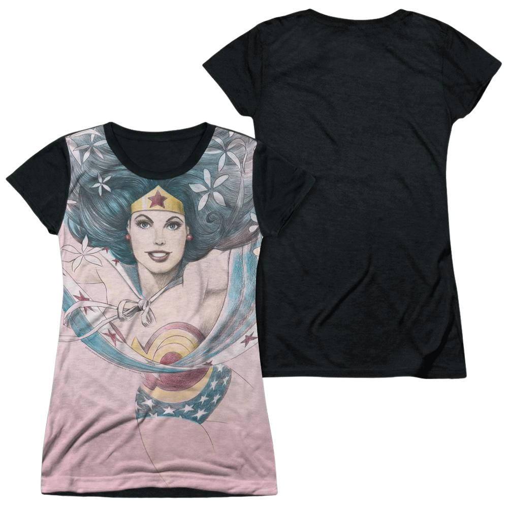 Justice League Sketched Juniors Black Back T-Shirt Juniors Black Back T-Shirt Wonder Woman