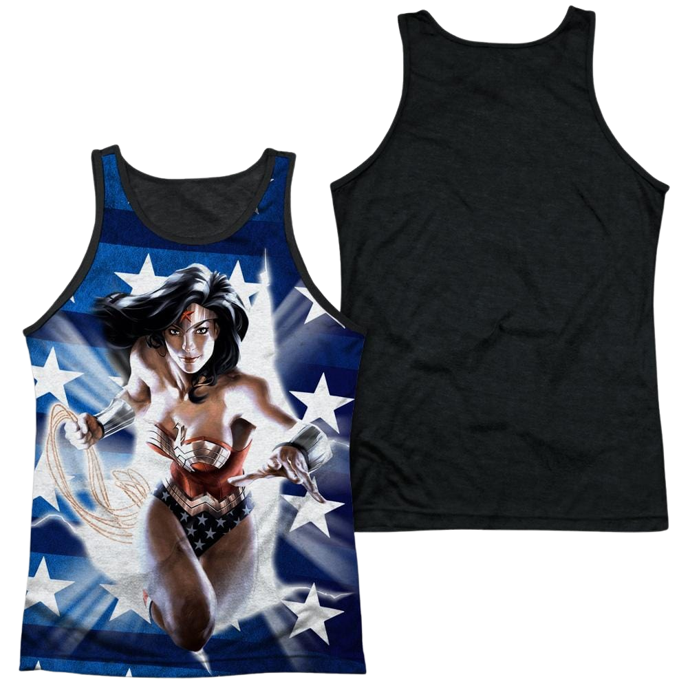 Justice League Ripped Flag Men's Black Back Tank Men's Black Back Tank Wonder Woman