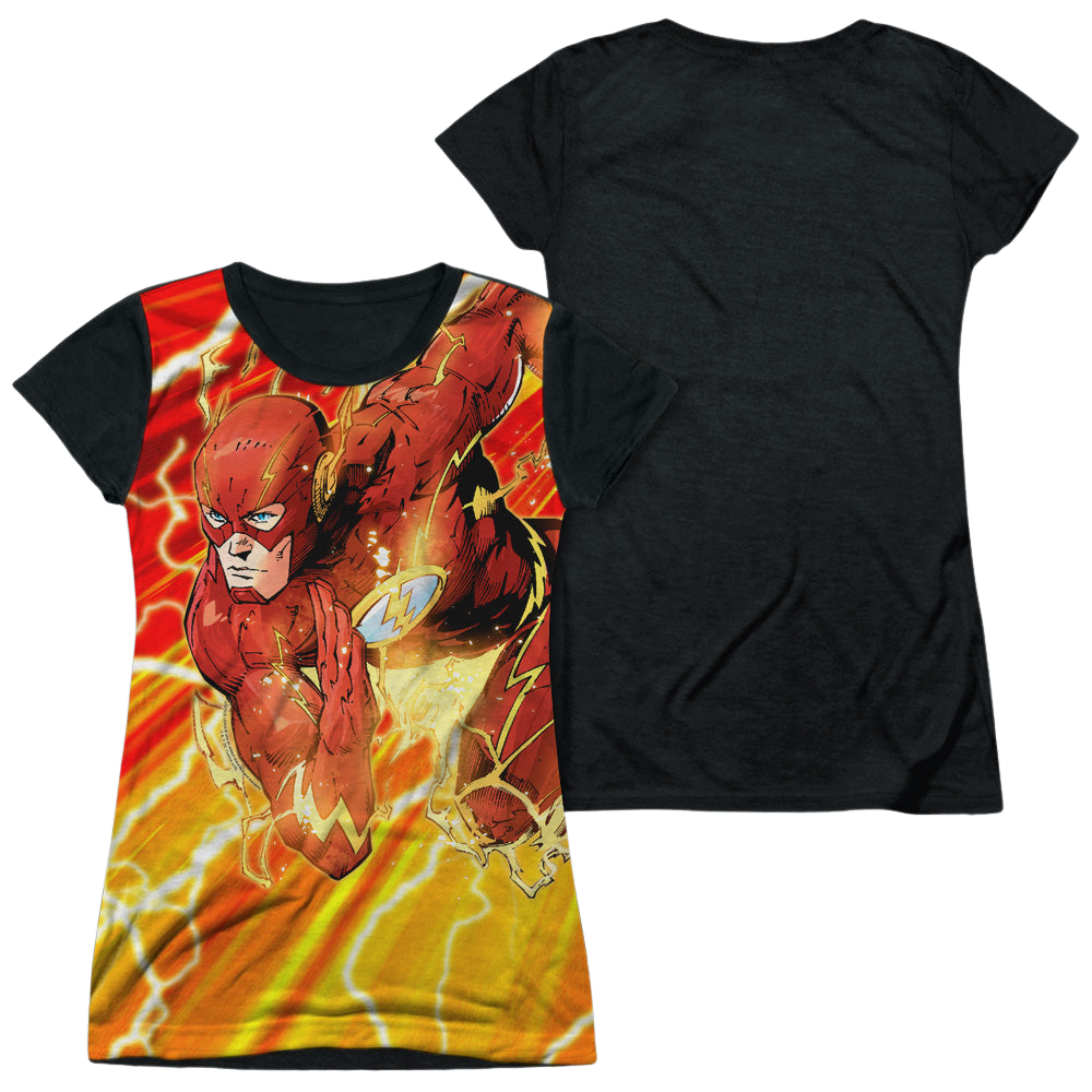Flash, The Lightning Dash - Juniors Black Back T-Shirt Juniors Black Back T-Shirt The Flash