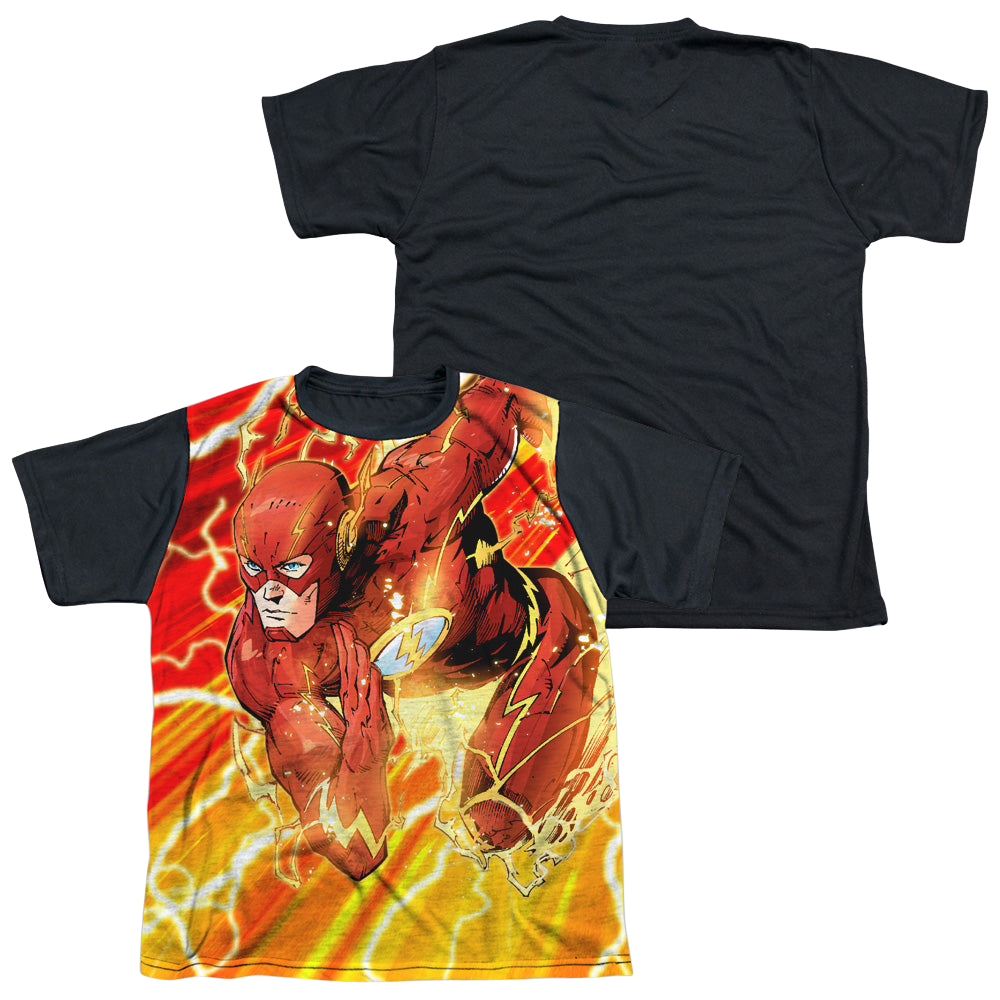 Flash, The Lightning Dash - Youth Black Back T-Shirt Youth Black Back T-Shirt (Ages 8-12) The Flash