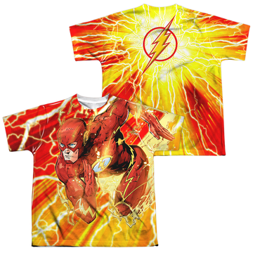 The Flash Lightning Dash youth all-over print t-shirt for ages 8 to 12