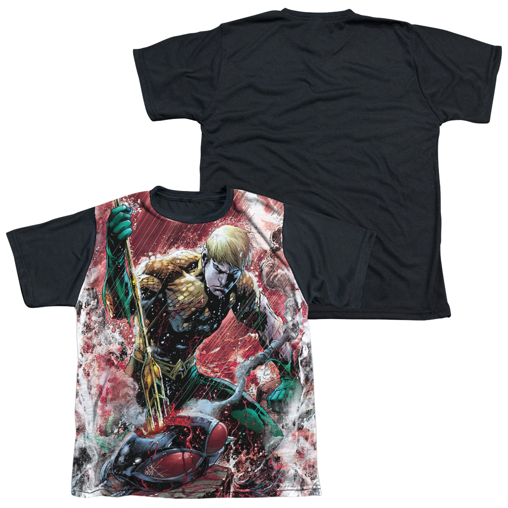 Aquaman Aquaman Vs Manta - Youth Black Back T-Shirt Youth Black Back T-Shirt (Ages 8-12) Aquaman