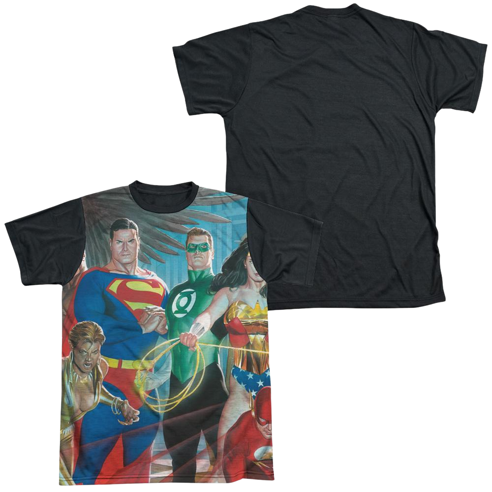 Justice League League Of Heroes Men's Black Back T-Shirt Men's Black Back T-Shirt Justice League