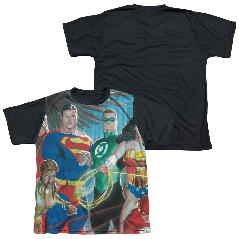 Justice League League Of Heroes - Youth Black Back T-Shirt Youth Black Back T-Shirt (Ages 8-12) Justice League