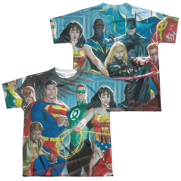 Justice League League Of Heroes youth all-over print t-shirt for ages 8 to 12