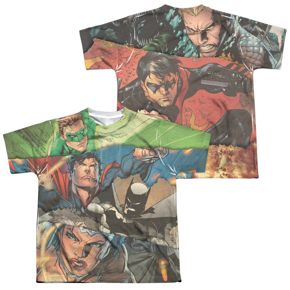 Justice League Torn (Front/Back Print) - Youth All-Over Print T-Shirt Youth All-Over Print T-Shirt (Ages 8-12) Justice League