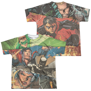 Justice League Torn youth all-over print t-shirt for ages 8 to 12