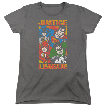 Charcoal women's t-shirt with Justice League Hero Mashup graphic