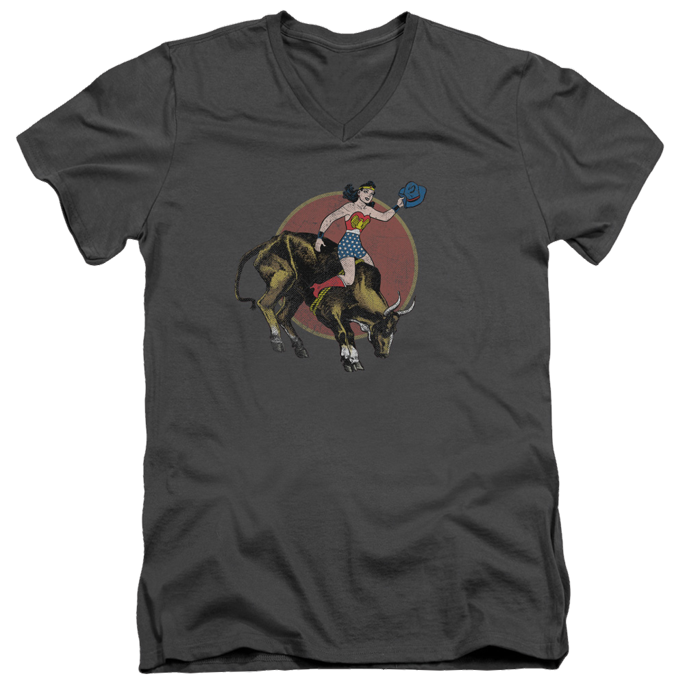 Justice League Bull Rider Men's V-Neck T-Shirt Men's V-Neck T-Shirt Wonder Woman