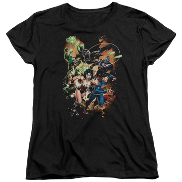 Black women's t-shirt with Justice League Battle Ready graphic