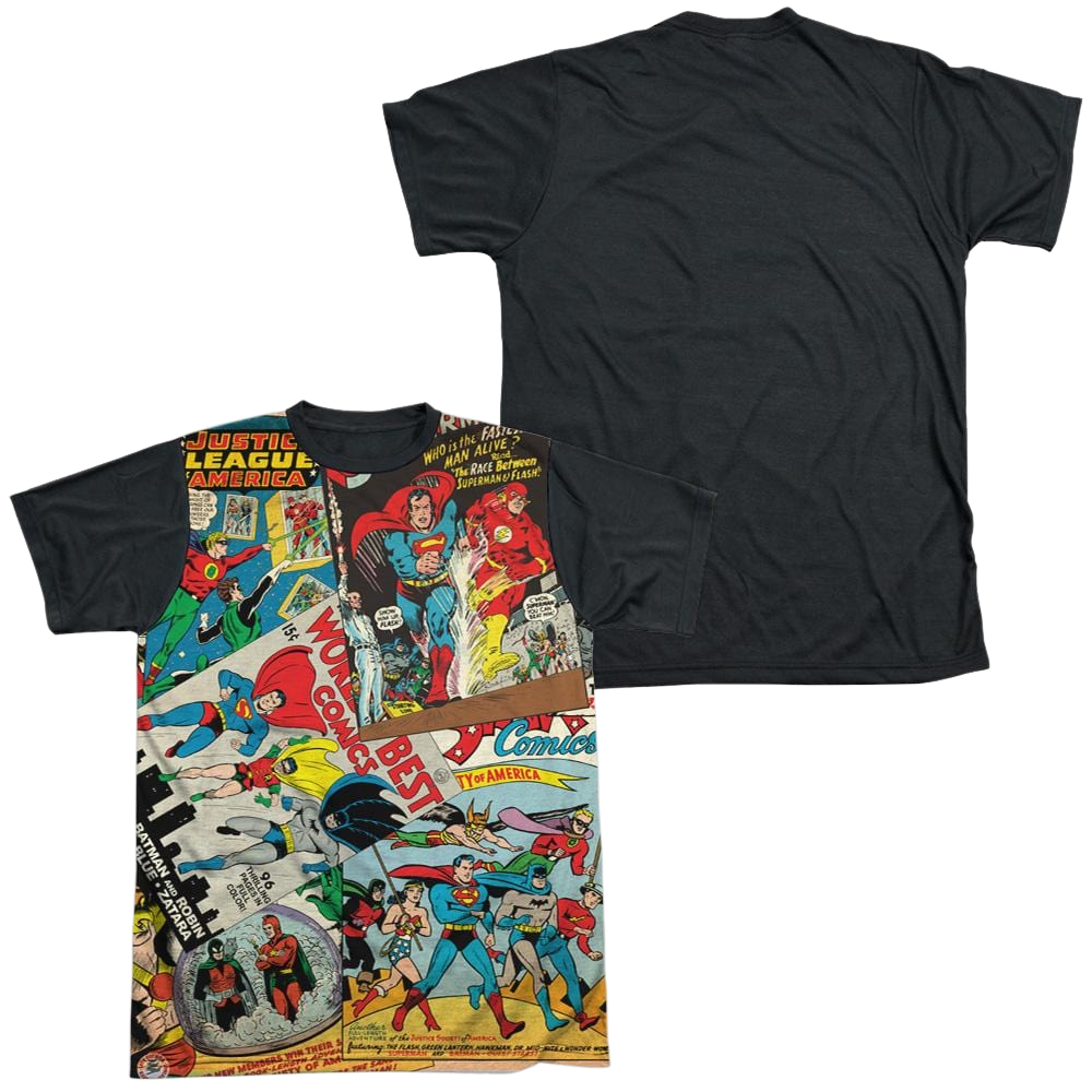 Justice League Classic Collage Men's Black Back T-Shirt Men's Black Back T-Shirt Justice League