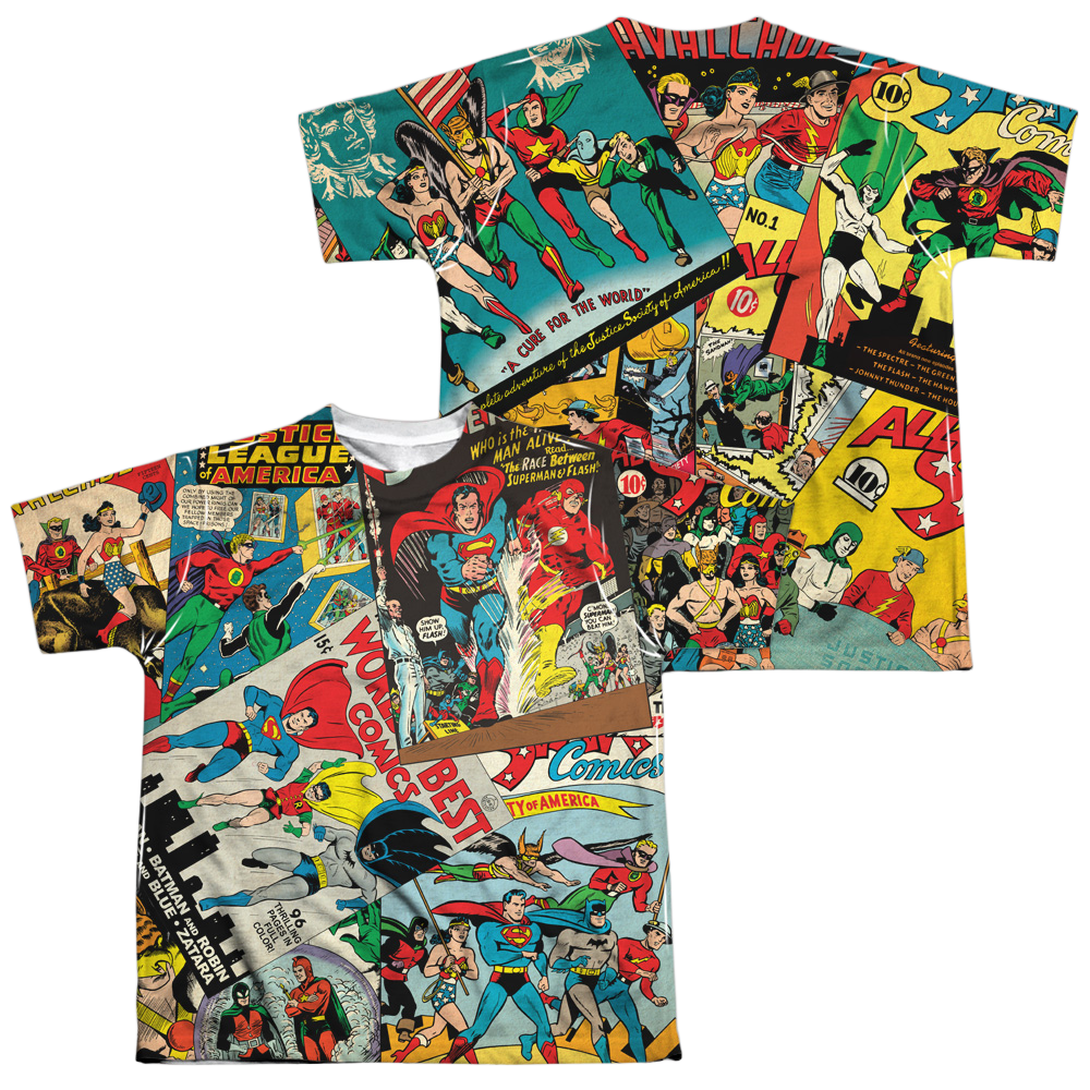 Justice League Classic Collage (Front/Back Print) - Youth All-Over Print T-Shirt Youth All-Over Print T-Shirt (Ages 8-12) Justice League