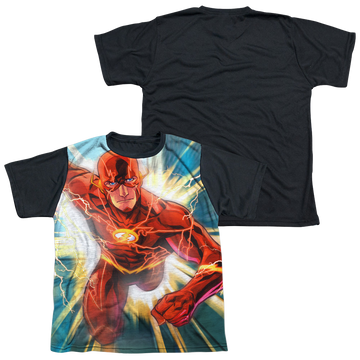 The Flash Faster Than Lightning youth black back t-shirt for ages 8 to 12