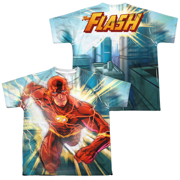 The Flash Faster Than Lightning youth all-over print t-shirt for ages 8 to 12