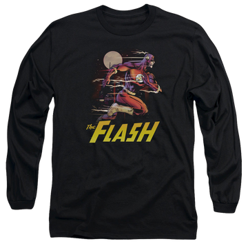Black men's long sleeve t-shirt with The Flash City Run graphic
