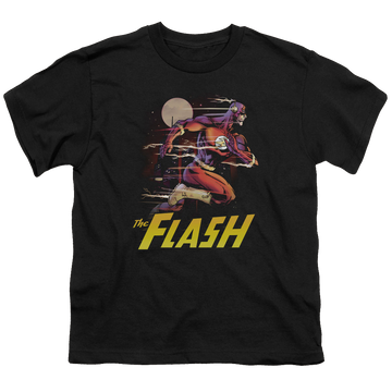 Black youth t-shirt for ages 8 to 12 with The Flash City Run graphic