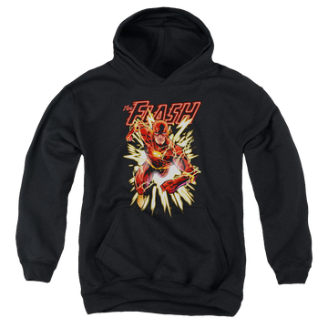 Black youth hoodie for ages 8 to 12 with Flash Glow graphic