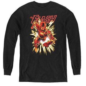 Black youth long sleeve t-shirt with Flash Glow graphic