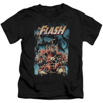 Black kid's t-shirt for ages 4 to 7 with The Flash Electric Chair graphic
