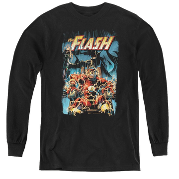 Black youth long sleeve t-shirt with The Flash Electric Chair graphic