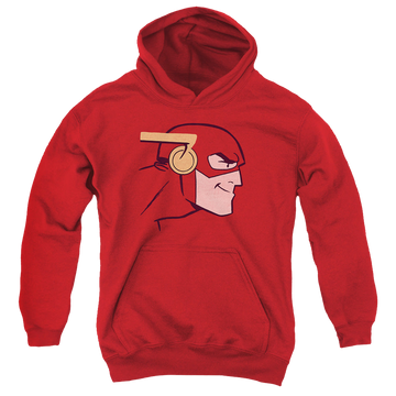 Red youth hoodie for ages 8 to 12 with The Flash Cooke Head graphic