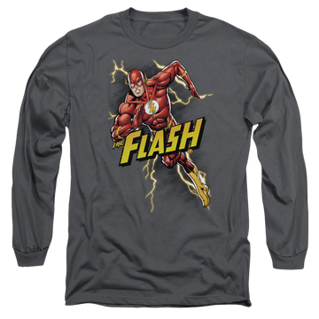 Charcoal men's long sleeve t-shirt with The Flash Bolt Run graphic